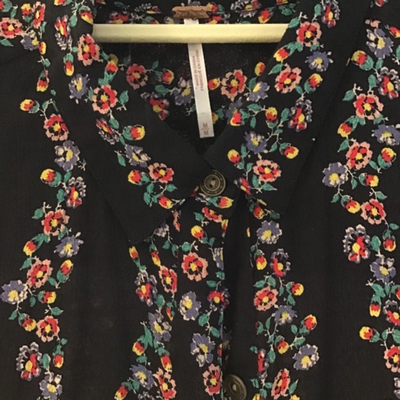 Free People Buttondown Shirt Dress Black Combo - Picture 5 of 6